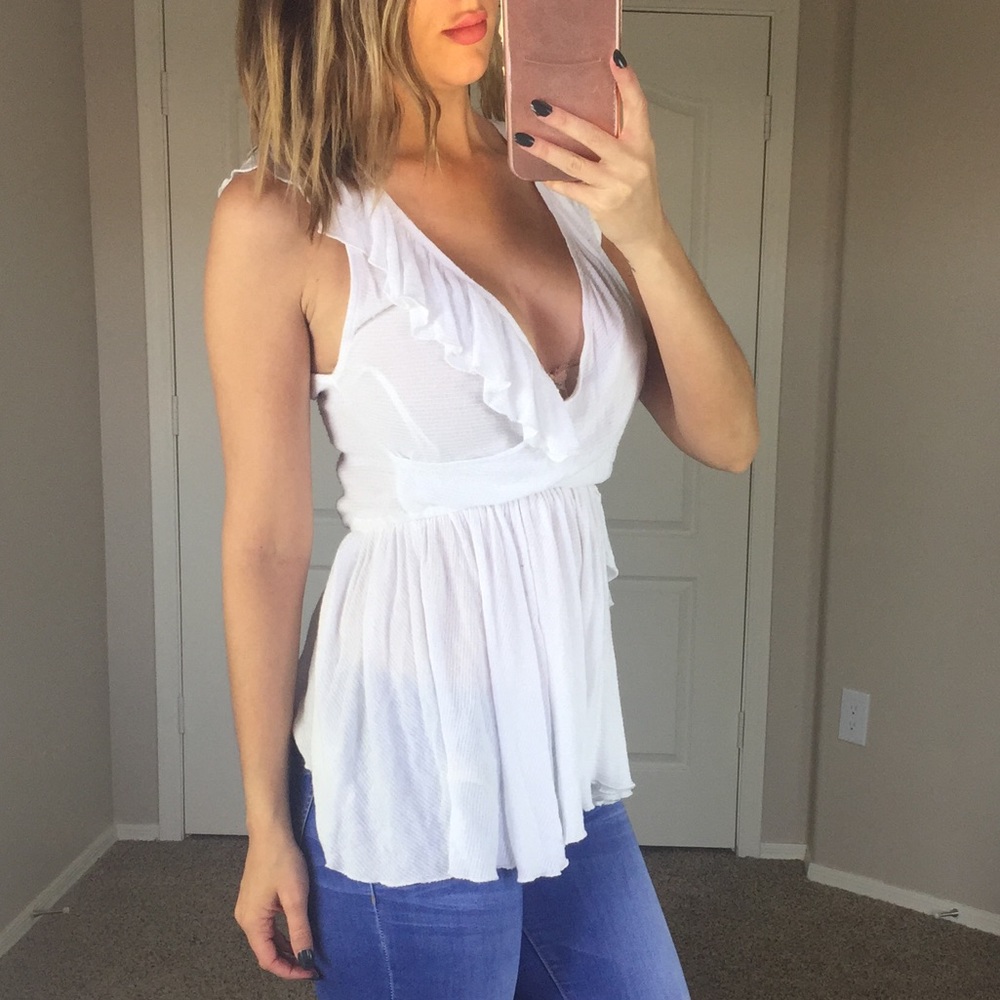 Free People White Ruffle Top Small - Picture 2 of 6